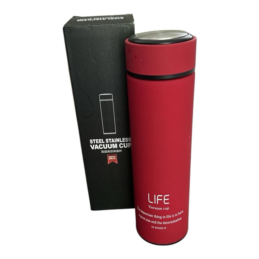NEW LIFE Stainless Steel Vacuum Cup Water Bottle Insulated Tea Strainer Red